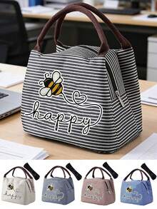 Multifunctional Insulated Bag With Bee Heart Pattern, Fun Coffee Lover Design For Women, Comes With Black Utensil Storage Bag, Large Capacity, Student Meal Insulated Cooler Bag, Portable Travel Picnic Bag, Office School Lunch Bag Insulated Lunch Box, Work Lunch Box, Work Office Holiday Lunch Box, Suitable For Men And Women Multifunctional Camping School Lunch Box - Multicolor - View 3