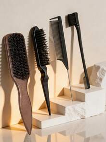 4/1 Hair Comb Set/Beard Brush Plastic Hair Brush Styling Comb Unscented Cleaning Brush Smooth Back Comb With Wide Pointed Tail Back Comb And Detangling Comb Smooth Frizz And Flyaways Create Voluminous Style Ponytail Easy Parting Suitable For Men And Women Recommended As Christmas Gift Halloween Gift - Multicolor - View 3