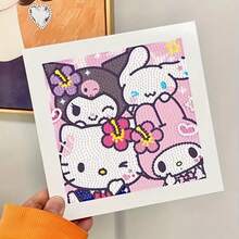 1pc Vibrant Sanrio Hello Kitty & Kuromi 5D Diamond Painting DIY Kit, 6.69x6.69 Inch Full Round Rhinestone Art With Frame - Creative Home Decor Handicraft, Desktop Display Mosaic Wall Art - Multicolor - View 1