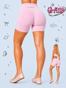 Q-AND QAND 1pc Women's Pink Seamless High Waist Yoga Shorts, Tummy Control Butt Lifting Cycling Shorts, Suitable For Yoga, Pilates, Ballet, Gym, Dance, Streetwear - Pink - View 4