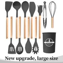 12-Piece Silicone Kitchen Utensil Set. Non-Stick Spatula. Silicone Material. Upgraded Version Thicker, Sturdier And More Durable. Silicone Spatula And Spoon Set. Heat-Resistant, Non-Stick Cooking Tools. Natural Wooden Handle. Easy To Clean, Dishwasher . Suitable For Holidays And Daily Use - Perfect Choice For Cooking. - Multicolor - View 13