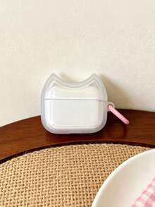 Casing Earphone Transparan Bentuk Telinga Kucing 3D Gaya Ins dengan Cincin Gantung Warna-warni, Pelindung Earphone Portabel Anti Jatuh - Clear - View 4