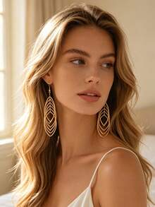 1 Pair Fashion Minimalist Gold Water Drop Tassel Earrings For Women, Holiday Birthday Date Party Vacation Shopping Daily Commute Accessory - Water Drop - View 12