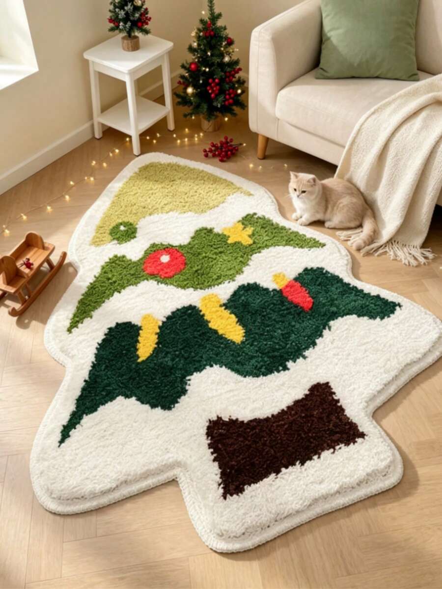 1pc Christmas Tree Small Rug, Floor Mat, Home Decor, Area Rug, Casual Blanket, Bedside Rug, Bedroom Carpet, Washable Rug - Multicolor - View 1