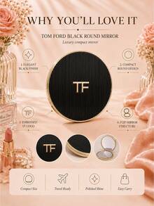 Tom Ford مرآة دائرية سوداء من TF بقطر 7 سم، مرآة مزدوجة الوجه صغيرة الحجم ومستديرة، سهلة الحمل والتخزين، مثالية للمكياج اليومي، وحملها أثناء السفر، وتقديمها كهدية - الأسود - مشاهدة 5