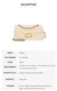 Coach Tabby Series Logo Women's Shoulder Crossbody Bag CP150B4HA - White CP150B4HA - View 9