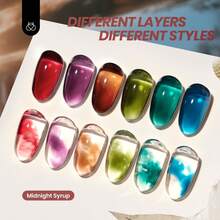 Beetles 6 Colors Midnight Syrup Jelly Gel Nail Polish Set, Mocha Brown Burgundy Red Purple Green Blue Sheer Translucent Gel Polish Kit, Soak Off UV LED Nail Art Manicure - 6 Colors Midnight Syrup Jelly - 查看 2