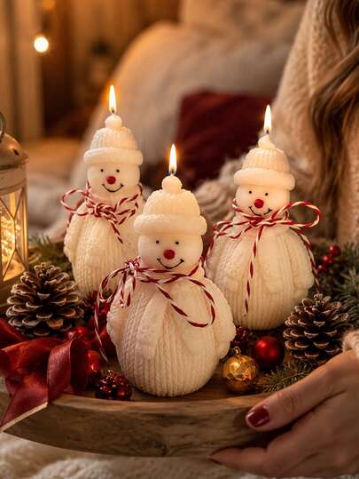 1pc Christmas Knitted Texture Snowman Silicone Candle Mold, 3D Cute Winter Snowman Design With Knitted Hat + Red & White Striped Ribbon Detail, Heat-Resistant Non-Stick Reusable Silicone Mold, Suitable For Soy Wax Candles, Resin, Plaster, Handmade Soap, DIY Cozy Christmas Winter Table Decor, Holiday Gift Box Filler