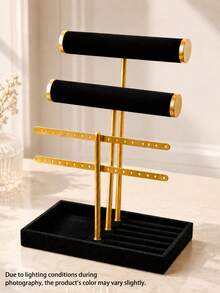1pc 3-Tier Bracelet Display Stand - Jewelry Storage Rack, Detachable T-Bar Beige Velvet Bracelet Holder, Jewelry Storage Organizer, Suitable For Bracelets, Necklaces, Earrings, Rings, Unique Gift For Women, Moms, Jewelry Box - Multicolor - View 9
