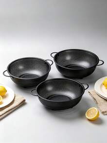 1pc Stainless Steel Black Fine Mesh Colander, Dual Handle Rice Washing Basket, Vegetable And Fruit Strainer, Stainless Steel Rice Sieve, Fine Mesh Design, Suitable For Washing Pasta, Vegetables, Rice, Fruit And Other Ingredients, Multi-Purpose Rice Washing And Vegetable Cleaning Basket, Kitchen Daily Essential, Kitchen Fruit Basket, Kitchen Must-Have, Christmas, Halloween Gift. - Black - View 2