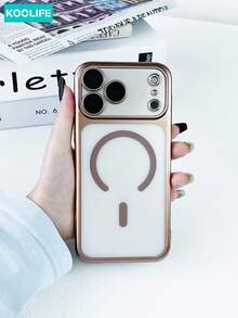 Koolife 1pc Electroplated Magnetic Phone Case, PC Hard Phone Case, Built-In Camera Lens Film, Shockproof Protective Phone Case, Compatible With IPhone 17/17 Pro/17 Pro Max - Coffee - View 2