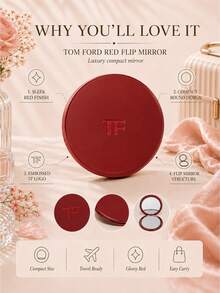 Tom Ford Gương nắp lật TF màu đỏ đường kính 7cm, gương hai mặt nhỏ gọn tròn trịa, dễ dàng mang theo, phù hợp để dặm lại lớp trang điểm hàng ngày, mang theo khi đi ra ngoài và làm quà tặng - Đỏ - Xem 5