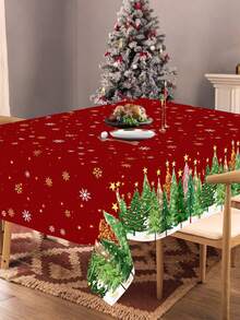 1pc Christmas Tree Tablecloth, 137*183cm Plastic Disposable Christmas Tree Table Cover, Christmas Party Decoration, Holiday Dining Table Decor, Suitable For Kitchen, Restaurant, Gathering, Dinner - Christmas Tree - View 3