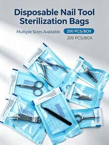 200 Peças Sacos de Esterilização Descartáveis Auto-Selantes, Sacos de Armazenamento Expansíveis para Limpeza de Unhas, Sacos Selados à Prova d'Água Adequados para Ferramentas de Manicure e Tatuagem, Aplicável para Brocas de Furadeira de Unhas, Pinças, Tesouras, Suprimentos Profissionais de Salão de Beleza - Azul bebê - Visão 1