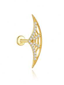 EleRunis 1PC 925 Sterling Silver Geometry Goth Hidden Flat Back Cartilage Helix Threaded Piercing Punk Tattoo Medieval Fine Jewelry For Daily Wear - Gold - View 6