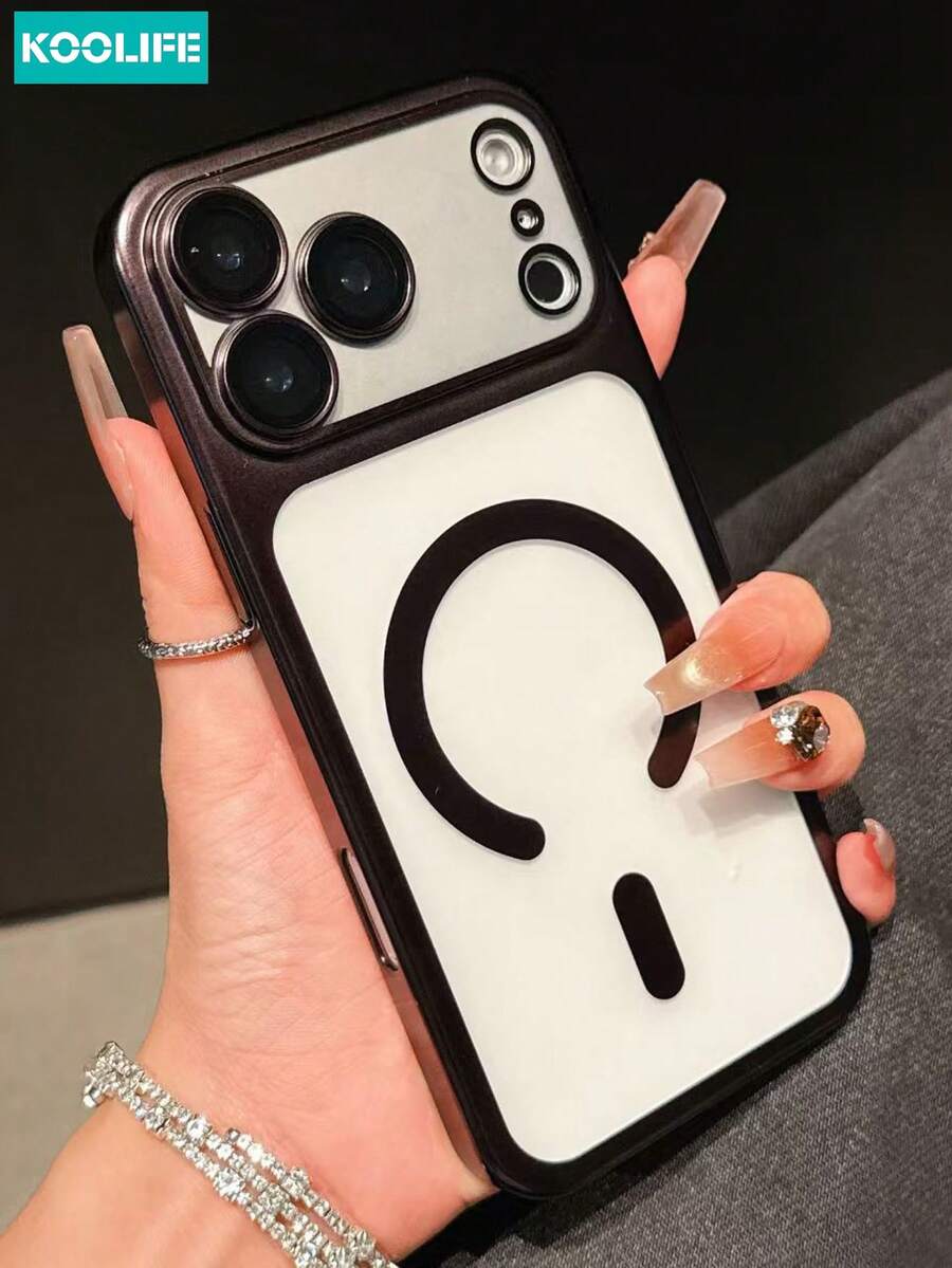 Koolife 1pc Electroplated Magnetic Phone Case, PC Hard Phone Case, Built-In Camera Lens Film, Anti-Drop Protective Phone Case, Suitable For IPhone 17/17 Pro/17 Pro Max - Black - View 1