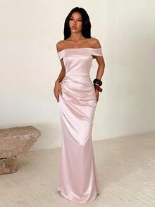 Summer Dress, Pink Satin One Shoulder Elegant Evening Gown, Prom Dress, Weddings & Events, Festival, Beach - Pink - View 2