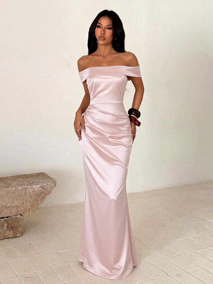 Summer Dress, Pink Satin One Shoulder Elegant Evening Gown, Prom Dress, Weddings & Events, Festival, Beach