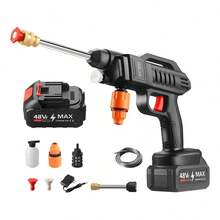 Pistola de limpieza profunda de alta presión. hidrolavadora para autos,Pistola de lavado de coches, hidrolimpiadora eléctrica inalámbrica con boquilla, batería de 48 V, cargador, depósito de detergente, manguera de 5 m, adecuada para lavar coches, jardines, patios, puertas y ventanas, color negro. - Tipo de Enchufe A USA (110-127V) - Ver 2