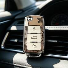 1pc Car Key Case-Fashion Prints,Suitable For Jetta Mk6, Polo Mk5, Golf Mk6, Tiguan Mk1, Passat B7, Passat NMS, Caddy Mk3, Beetle, Amarok, Touran Mk1. Advanced Soft-Touch, Does Not Block Signal, Unisex. - 3 Button Model AA - View 8
