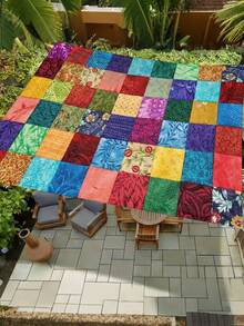 1PC Outdoor Sunshade Canopy With Colorful Checkered Pattern, Outdoor Patio Cover Can Block The Sunlight, Suitable For For Camping Beach Poolside Backyard Gardens Decoration, 2D Flat Printed Pattern, Come With Four Ropes And Nails, No Support Rod - Multicolor - View 3