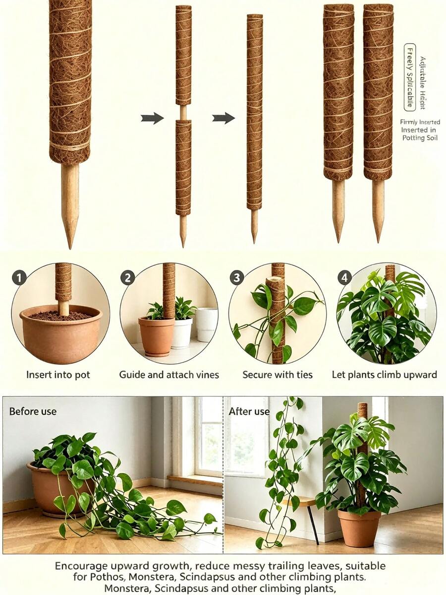 5pcs 12 Inch Stackable Moss Support Poles, Climbing Plant Support Stakes, Suitable For Pothos, Monstera