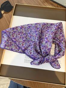 1件小花紋方型絲巾，女款春夏/秋冬新款高端透視領巾，百搭裝飾薄款圍巾 - 紫羅蘭色 - 查看 1