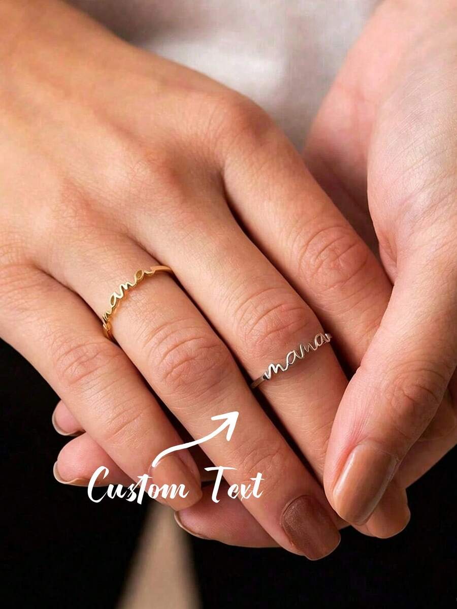 1件精緻客製化簽名姓名戒指 女款,個性化姓名戒指,可調式開口不鏽鋼戒指飾品,母親禮物 - 彩色 - 查看 1