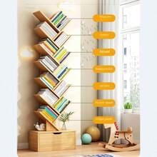 Large Capacity Tree-Shaped Freestanding Bookshelf - Easy Assembly Storage Organizer For Home Office, Standing Shelf - Yellow - View 4