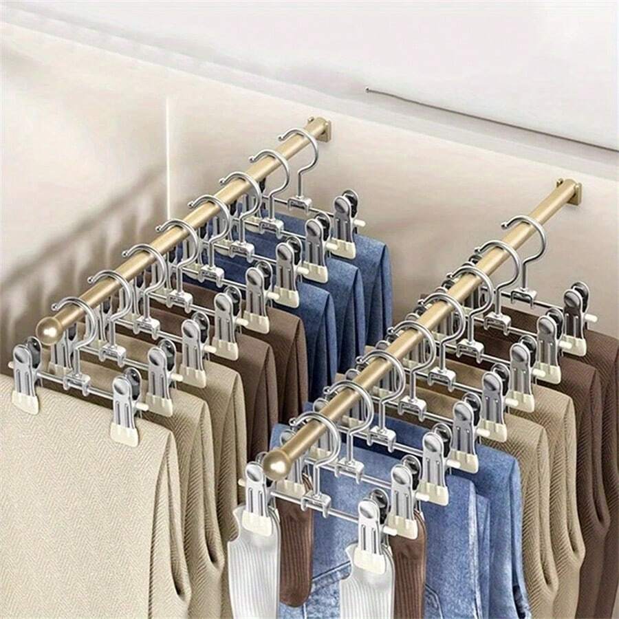 10pcs Multi-Function Clip Set, Adjustable Non-Slip Metal Pants Clips, Portable Shoe Rack, Suitable For Clothing Stores And Home Use, No-Mark Clips - Multicolor - View 1