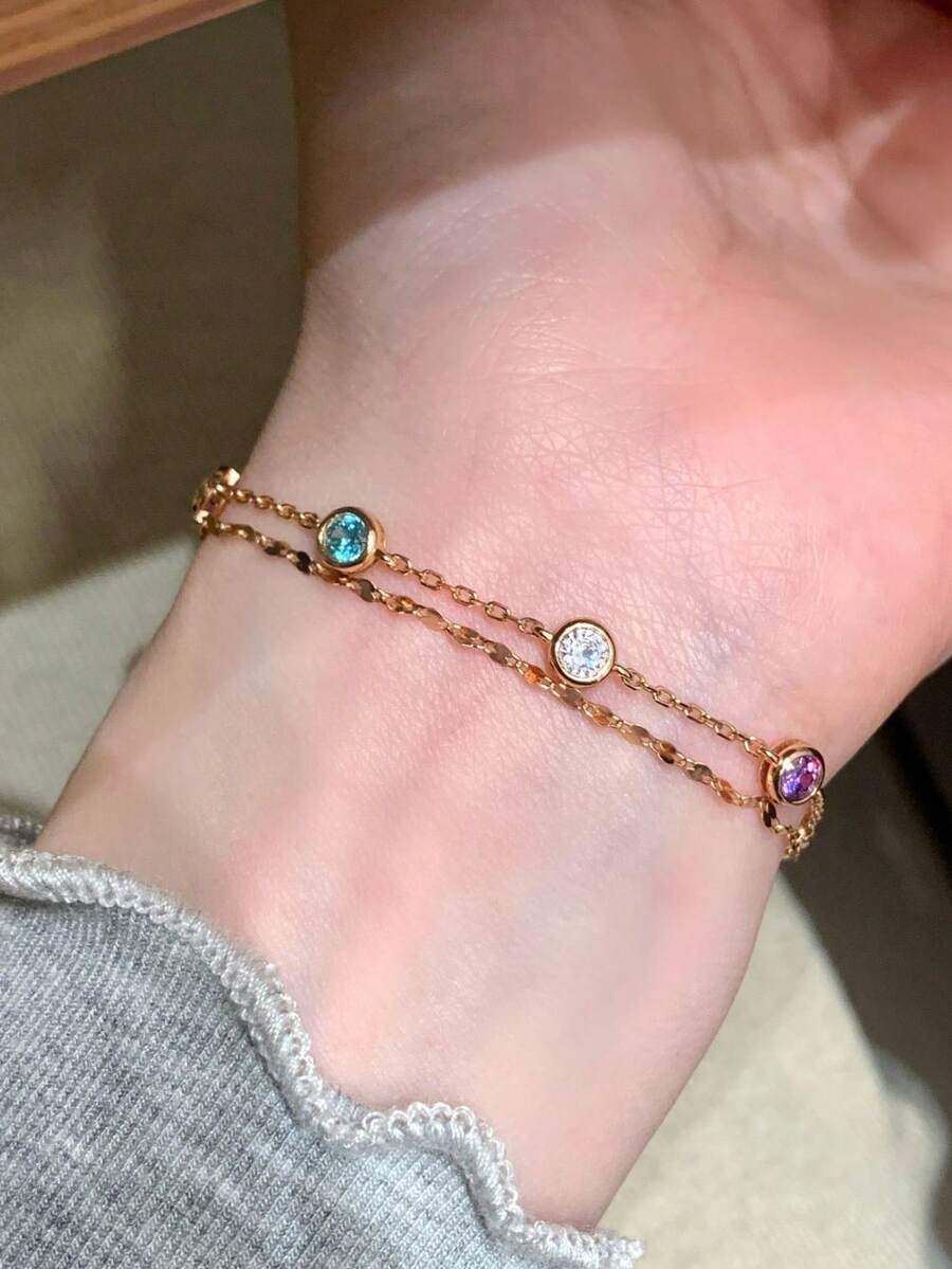 1 Dopamine Rainbow Bubble Double-Layer Bracelet, Small And Fresh, With A Vintage Style - Gold - View 1