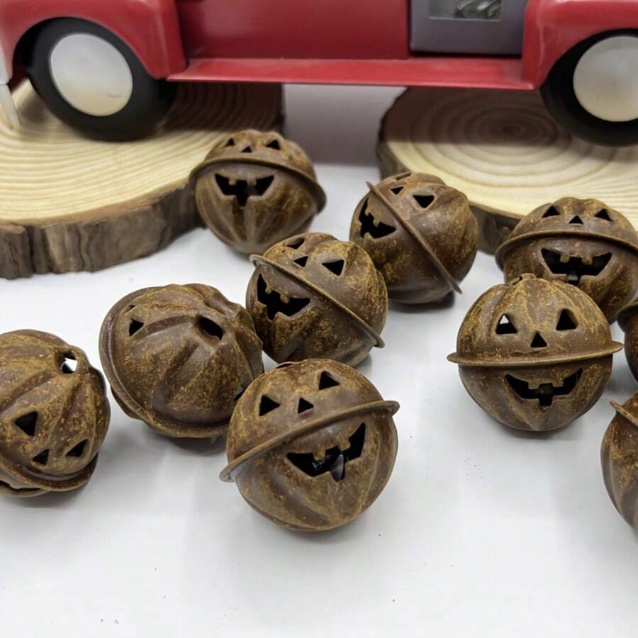 10/5件裝生鏽金屬鄉村風南瓜傑克燈飾手工鈴鐺裝飾品，適用萬聖節、秋季、感恩節手工花環 - 多色 - 查看 1