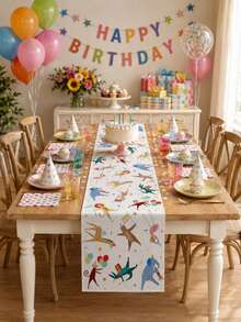 Animal Parade Theme Table Runner, Cute Circus Animal Table Runner, Rectangular Linen Tablecloth, Zoo Theme Birthday Party Table Decor, Baby Shower Table Runner, Reusable And Washable Dining Table Decor, Seasonal Kitchen Dining Home Decor - Multiple Styles - View 1