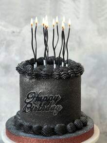 12支黑色彎曲螺旋生日派對裝飾蠟燭，適合週年慶祝 - 多色 - 查看 1