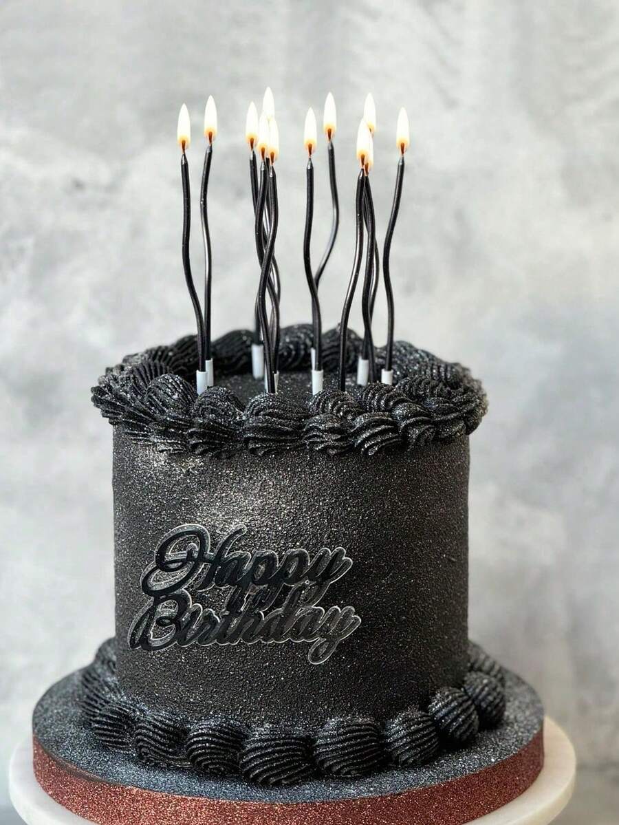 12支黑色彎曲螺旋生日派對裝飾蠟燭,適合週年慶祝 - 多色 - 查看 1