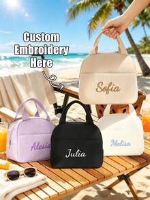 Customized Corduroy Lunch Bag With Stitched Letters, Insulated, Suitable For Daily Use, Camping, Picnic, Travel And Outdoor Adventure, Perfect Holiday Gift For Friends And Family (Not For Direct Food Contact) - Multicolor - View 9
