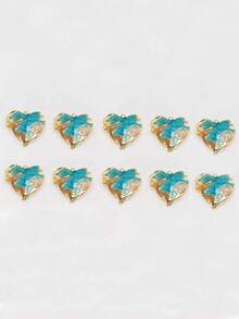 10pcs Fashion Versatile Stainless Steel Drip Oil Heart-Shaped Rhinestone Pendant, 18k Gold Vacuum Plated, DIY Earring Bracelet Necklace Jewelry Accessories - Multicolor - View 5
