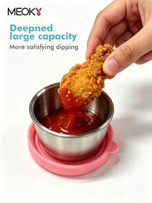 Meoky 6Pcs 1.6oz Stainless Steel Condiment Cups, Leakproof Silicone Lid Reusable Small Sauce Container, Portable Salad Dressing Cup for Lunch Bento Box Picnic Travel Kitchen Storage - 天藍色 - 查看 6