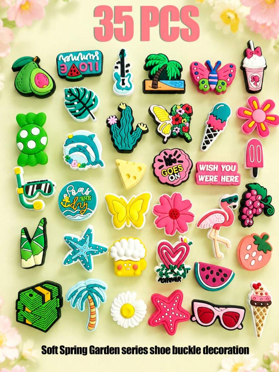 35pcs/Set Soft Spring Floral Shoe Charms, Suitable For DIY Perforated Shoes, Ideal Gift For Friends.