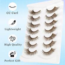 7 Pairs Natural Brown False Eyelashes, Cartoon Style Eyelashes, Lightweight Dramatic Cartoon Style Eyelashes, Natural Eyelash Extension, For Makeup - 棕色 - 查看 4