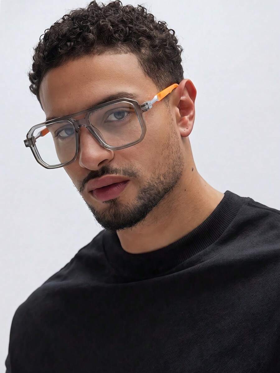 1 Pair Square Frame Double Bridge Pilot Street Party PC Personalized Colorblock Fashion Clear Lens Glasses - Multicolor - View 1