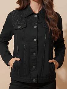 pthirillo Women Denim Jackets & Coats - 黑色水鑽之夜 - 查看 8