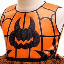 Girls' Halloween Pumpkin Print Tulle Dress, Party Costume For Holiday, Gathering, Runway, Performance - Orange - View 6