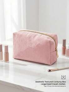 1pc A-Z Pink Letter Corduroy Cosmetic Bag, Foldable Large Capacity Makeup Organizer With Smooth Zipper, Portable Personalized Toiletry Bag, Pink White Letter Design Storage Pouch, Perfect For Christmas Gift & Vacation - Multiple Styles - View 37