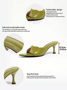 Women's Summer Fashion Versatile Pointed Toe Cup Heel Avocado Green Solid Color High Heel Sandals Unique Cloud-Shaped Shell Kitten Heel Low Heel Mule Slippers Nightclub Party Runway Banquet Vacation Date Gift Holiday Celebration Valentine's Day Mother's Day Women's Shoes - Avocado Green - View 8