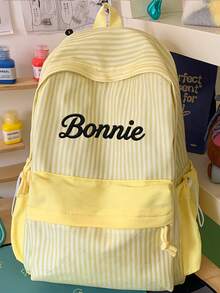 (Embroidered Custom) Striped Backpack Large Capacity Lightweight Casual School Bag Student Bookbag INS Style Striped - Multicolor - View 8