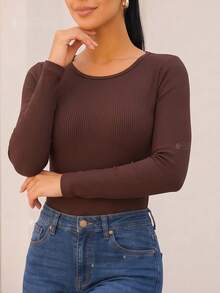 Blusa Canelada Feminina Manga Longa Inverno Segunda Pele Casual do PP ao G - Marrom - Visão 11