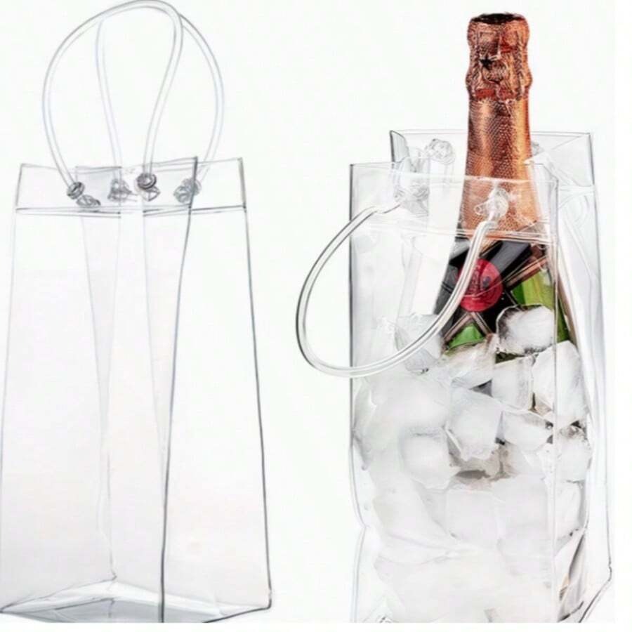 1/2/3/Pcs PVC Portable Handbag Ice Bag, Transparent Ice Bucket, Portable Ice Bag Handle, Portable Wine Cooler Bag With Handle, Transparent PVC Wine Gift Bag, Suitable For Wedding Parties, Can Hold Champagne, Beer, White Wine