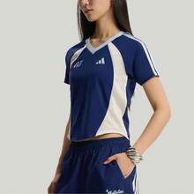 Adidas SLIM FIT TIRO Women's V-Neck Slim Fit Short Sleeve T-Shirt, Navy Blue - Dark Blue - View 2