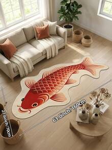 DAJIANG 1件裝紅色錦鯉魚不對稱造型地毯，廚房長條地毯，適用於浴室、廚房、戶外、室內、走廊、臥室、客廳、床邊，可機洗易清潔，防滑底墊 - 金鱗紅鯉 - 查看 11